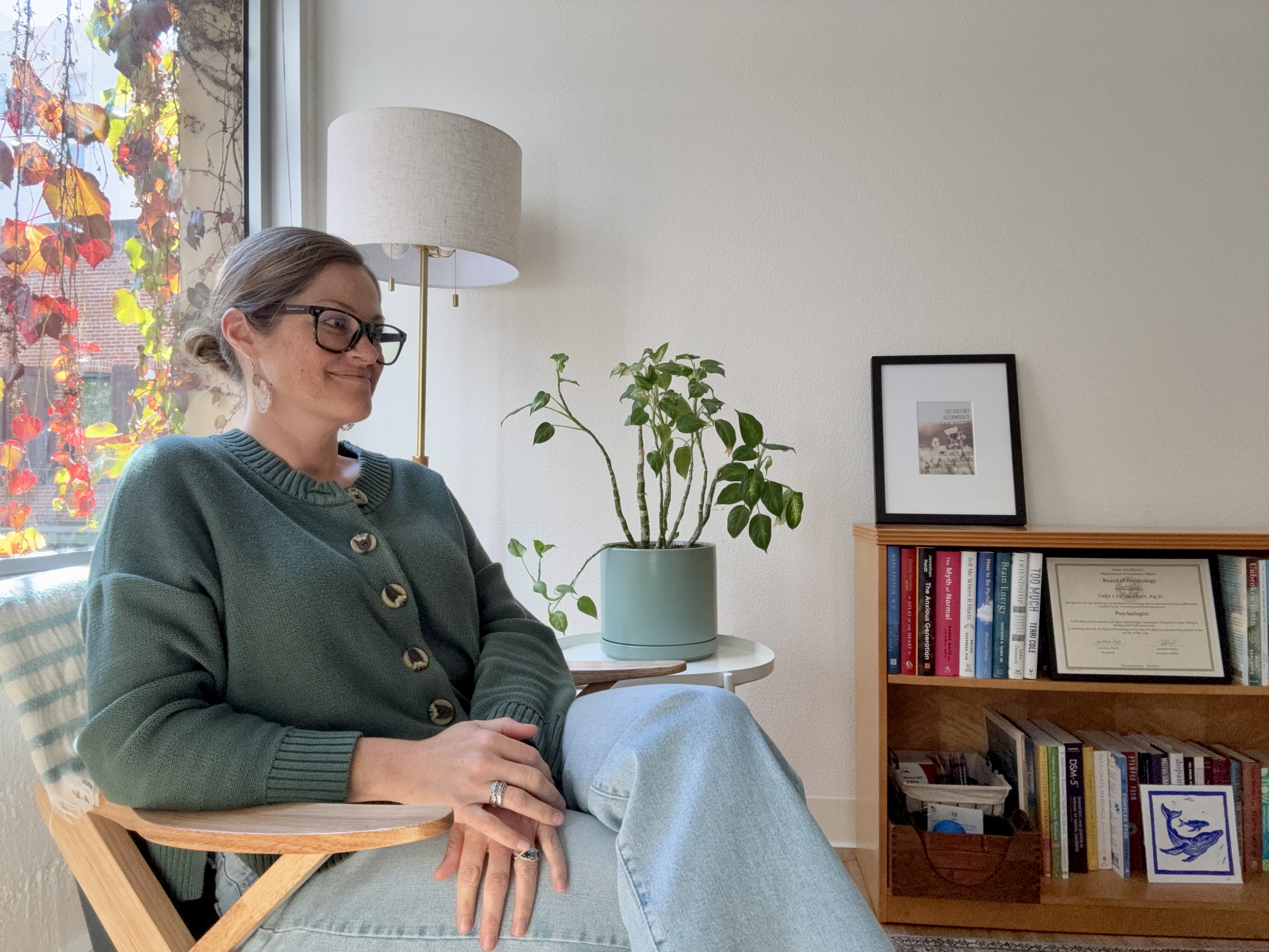 Dr. Tara Cryderman in her Santa Cruz psychotherapy office